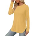 thumbnail image 4 of Yuyuzo Womens Tops Crew Neck Long Sleeve Side Split Solid Color Loose Casual Basic Fall Tunic Top, 4 of 6