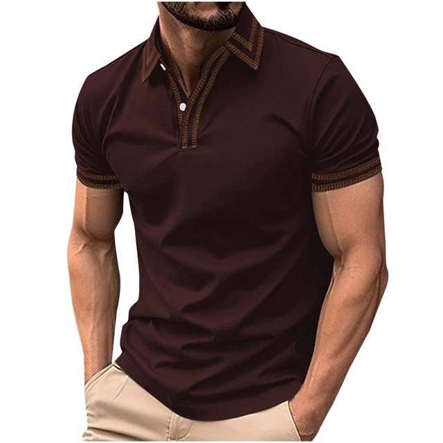 Styesk T Shirts for Man Fashion Leisure Solid Color Versatile Button Turndown Collar Short Sleeve Top