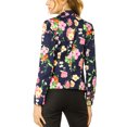 thumbnail image 3 of INSPIRE CHIC Women's Fitted Blazer Notch Lapel Printed Open Front Work Suit Jacket S Navy Blue-Floral, 3 of 8