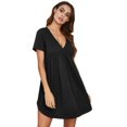thumbnail image 1 of Pyjamas pour Femmes Col en V Couleur Unie Manches Courtes Décontracté Grande Taille Robe Ample L-2TG Noirgris Foncé et Rouge Vin, 1 of 6