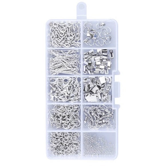 Trousse de Fabrication et de Réparation de Bijoux - Étui Métallique/plastique à 10 Compartiments avec 20 Extrémités en Ruban de Fer, 20 Crochets d'Oreille, 50 Fermoirs Mousqueton, 20 Fermoirs à Pincement, 130 Anneaux Ouverts (8 mm), 50 Serre-Joints en Ruban,