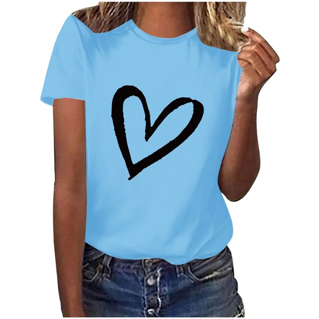 Diufon Hauts de la Saint-Valentin pour Femmes, Tunique Décontractée à Manches Courtes, Chandail à Col Rond, Blouse Tendance Mignonne à Imprimé Graphique