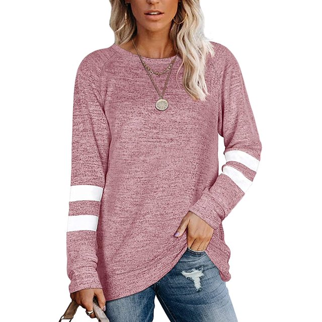 T-Shirts Décontractés à Rayures à Manches Longues pour Femmes, Col Rond, Hauts Unis, Blouse Ample Décontractée