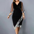 thumbnail image 1 of TIMIFIS Robe Moulante Midi Élégante pour Femmes à Col en V, Manches Longues Lanterne, Froncée, en Maille Extensible, Ajustée, Formelle, pour Fête et Cocktail, Printemps Été, Printemps, 1 of 6