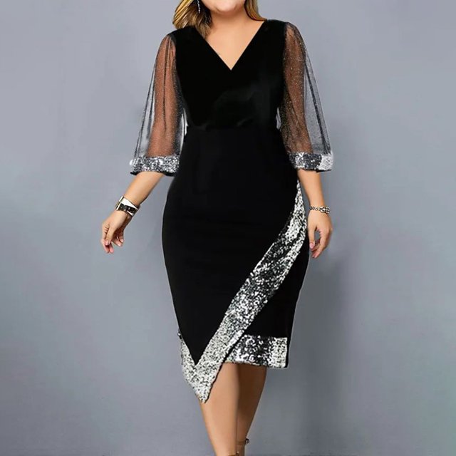 TIMIFIS Robe Moulante Midi Élégante pour Femmes à Col en V, Manches Longues Lanterne, Froncée, en Maille Extensible, Ajustée, Formelle, pour Fête et Cocktail, Printemps Été, Printemps