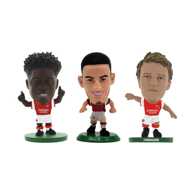 SoccerStarz Arsenal Martin Odegaard, Declan Rice & Bukayo Saka Action Figure Set, 3 Pack, 2 Inch Collectible Action Figures