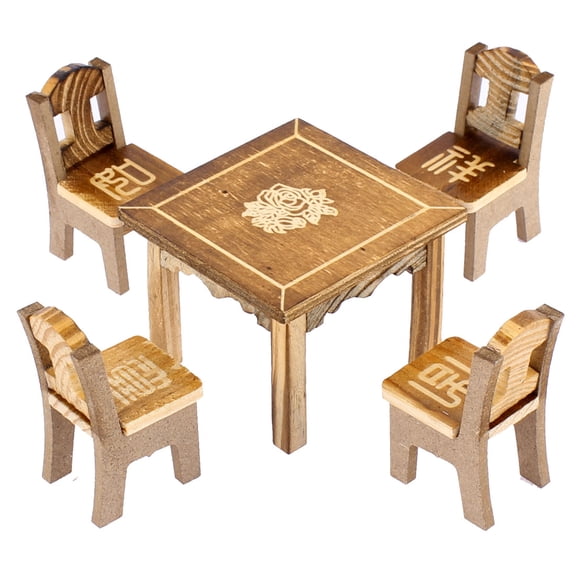 Unique Bargains Home Office Wooden Desktop Decoration Flower Printed Craft Table Chair Set