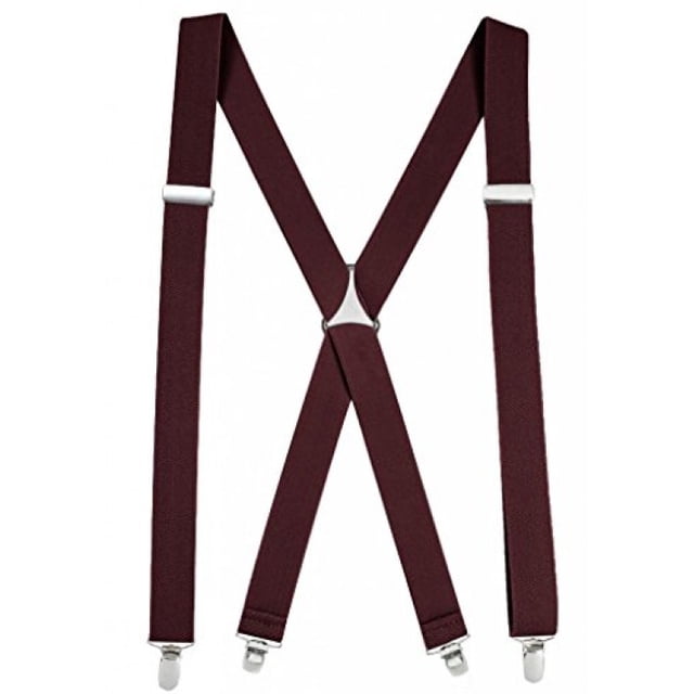 Mens Elastic X-Back Adjustable Straight Clip On Suspenders - Burgandy Maroon (Regular 46" Long)