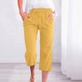 thumbnail image 2 of Timegard Womens Plus Size Pants Capris Cotton Linen Solid Color Casual Loose Cropped Trousers with Pockets, 2 of 5