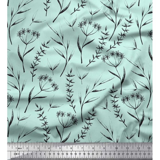 Soimoi Green Moss Georgette Fabric Flower Leaves Print Fabric by the Yard 44 Inch Wide