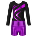 thumbnail image 3 of TiaoBug Girls 2Pcs Rhinestone Tracksuit Long Sleeve Gymnastics Dance Outfit Leotard with Shorts Unitard C03 8, 3 of 6