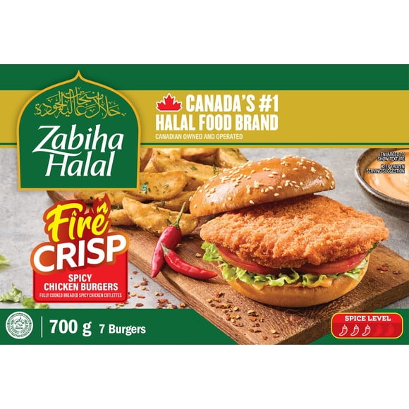 Zabiha Halal Fire Crisp Breaded Spicy Chicken Burgers, Burgers 700g