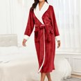 thumbnail image 2 of Penkiiy Womens Plush Soft Robe Warm Fleece Shawl Collar Bathrobe Fluffy Long Robes with Pockets 2XL Wine, 2 of 3