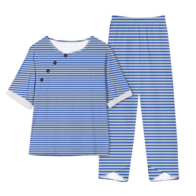 Timegard Ensembles 2 Pcs pour Femmes Grande Taille Hauts à Rayures à Col Ras du Cou à Manches Courtes et Pantalons à Taille Élastique Tenues Décontractées