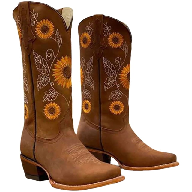 Western Boots Chunky Heel Embroidered Cowboy Boots Square Toe Boots for Women