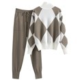 thumbnail image 2 of Weiqiqre Womens Turtleneck Sweater Checkered Color Block Knit Trendy Blouses & Shirts Sets, 2 of 8