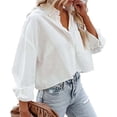 thumbnail image 2 of Blouse à Manches Longues Boutonnée / Haut Décontracté Polyvalent pour Femmes Tunique Manches Mi-Longues Tee-Shirts pour Femmes Manches Longues P Chemises Amples Col Rabattu pour Femmes Chemises d'Entraînement Féminines, 2 of 9