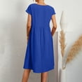 thumbnail image 3 of RKSTN Robes d'Été pour Femmes 2023 Décontractées en Coton et Lin Couleur Unie Longueur Genou Jupes Col Rond Manches Courtes Robe Midi avec Poches, 3 of 5