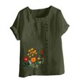 thumbnail image 4 of QATAINLAV Hauts d'Été pour Femmes Décontractés en Coton et Lin T-Shirts à Manches Courtes Col Rond Chemise T-Shirts Graphiques Floraux Surdimensionnés Tenues de Vacances à la Plage en Liquidation Liquidation Vert Armée TTTTG, 4 of 5