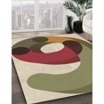 thumbnail image 3 of Ahgly Company Tapis d'Intérieur Ronds de Style Transitionnel Lavables à la Machine, Brun Gingembre Vert, 5 Pieds Rond, 3 of 7