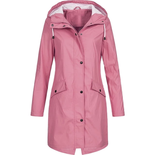Toyfunny Women‘s Solid Rain Jacket Outdoor Hoodie Waterproof Long Coat Overcoat Windproof