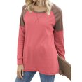 thumbnail image 1 of Women Side Split Hem Crew Neck Long Sleeve Color Block Pullover Top, 1 of 4