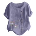 thumbnail image 1 of CHOK Mchoice Chemises pour Femmes 2024 à Manches Courtes Décontractées Hauts Grande Taille Col Rond Imprimé Ample Blouse en Coton et Lin à Boutons, 1 of 5