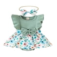 thumbnail image 1 of Barboteuse-robe à Manches Volantées à Fleurs pour Bébé Fille + Bandeau à Nœud, 1 of 9