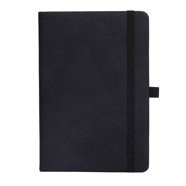 Black A5 Strap Notebook 200 Pages Thick Paper Notepad For School Office Home Business Writing College Ruled Journal Planner Student Diary 21.5X14.5Cm 8.46X5.7In