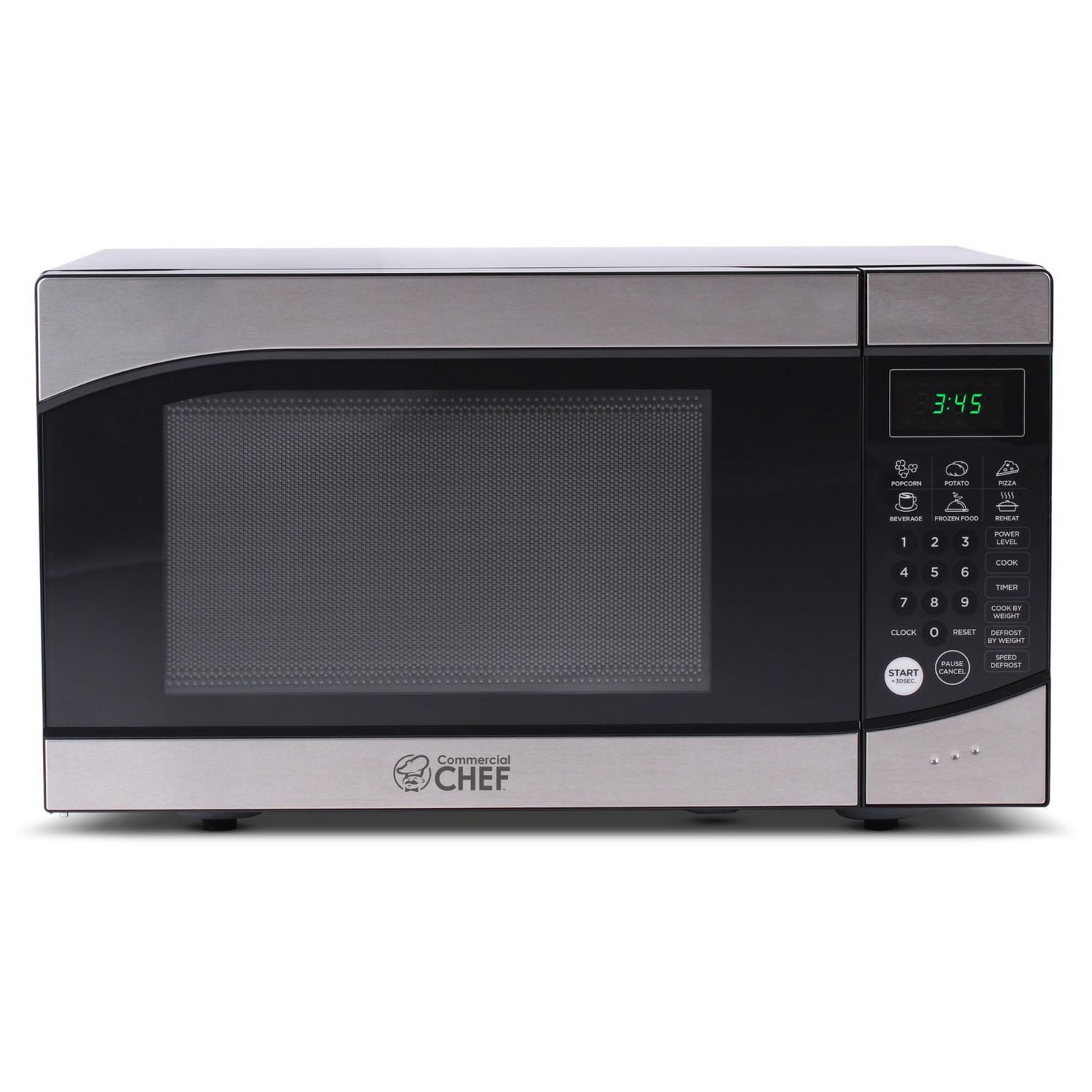COMMERCIAL CHEF 0.9 Cu Ft Microwave with 10 Power Levels, Countertop Microwave with Timer and Quick-Touch Menu, Stainless Steel