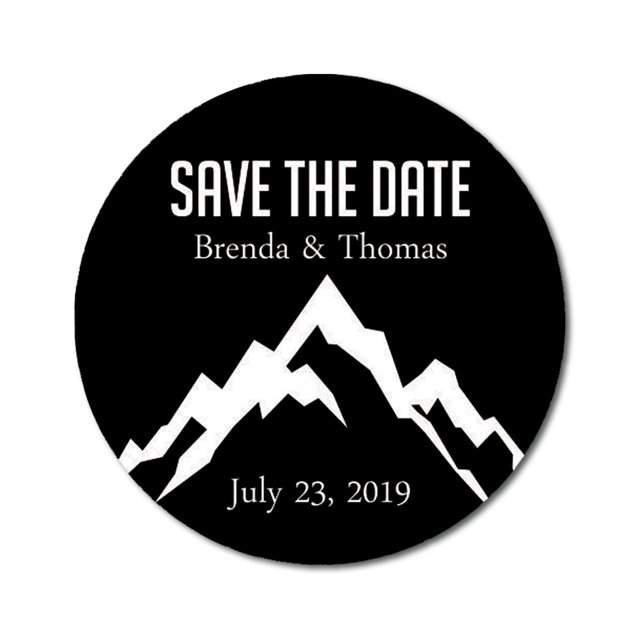 Darling Souvenir Round 45 Pcs Snowy Mountain Save The Date Stickers Personalized Bride Groom Names And Date Envelope Seals - Black