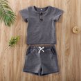 thumbnail image 3 of Baby Boy Girl 2PCS Outfits Short Sleeve Button Tee Shirt Drawstring Shorts Pants Casual Clothes Set, 3 of 8