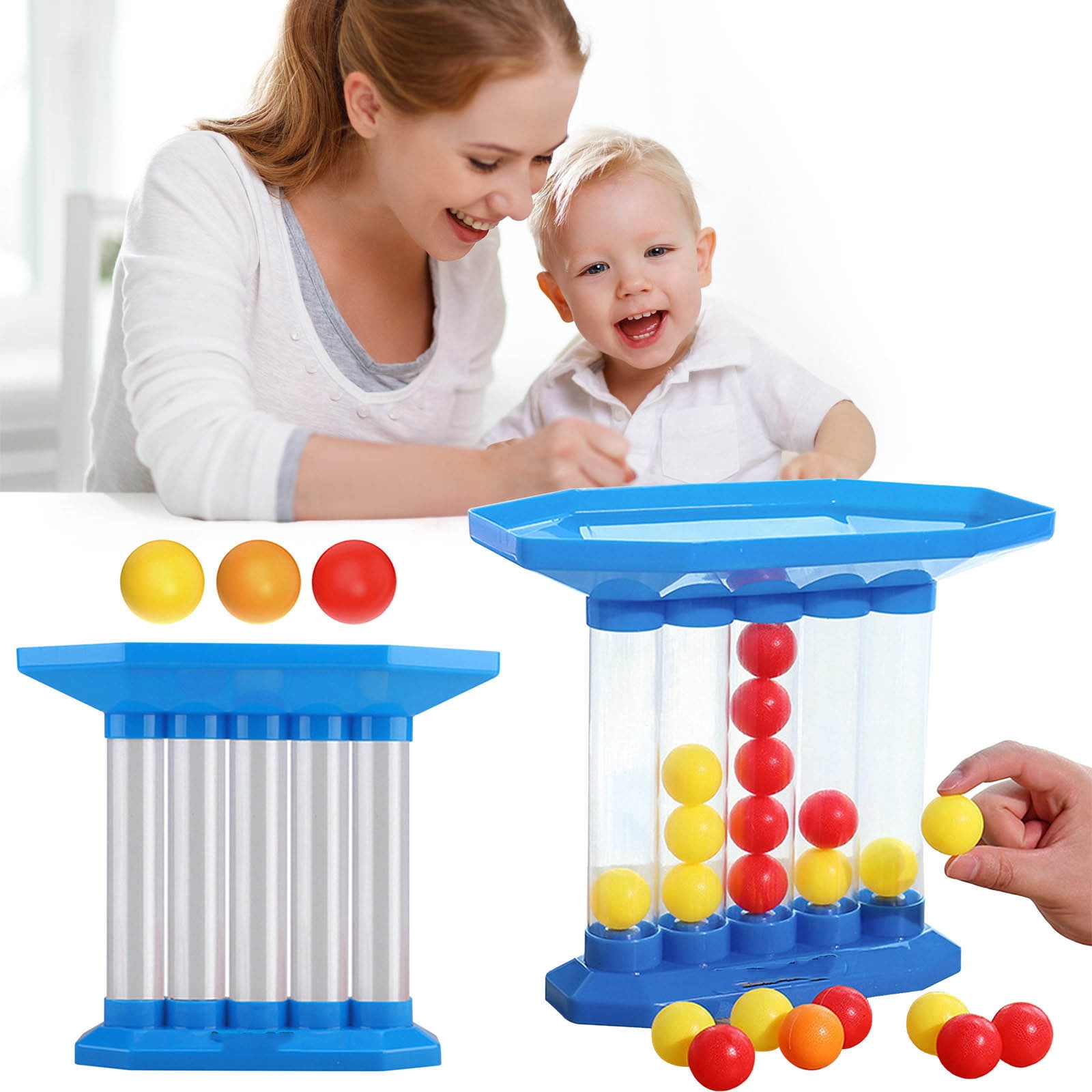 Bounce Ball Game 4-Player Connect Four, Portable Travel Board Game for Family Parties, Educational Bouncing Toy with 24 Balls for Kids Adults Indoor Outdoor Fun