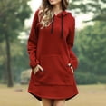 thumbnail image 2 of cfhntfmh Robes Chandails pour Femmes Confortables à Manches Longues Robe à Capuche Surdimensionnée Automne Douce Couleur Unie Robe Mini avec Poches, 2 of 4