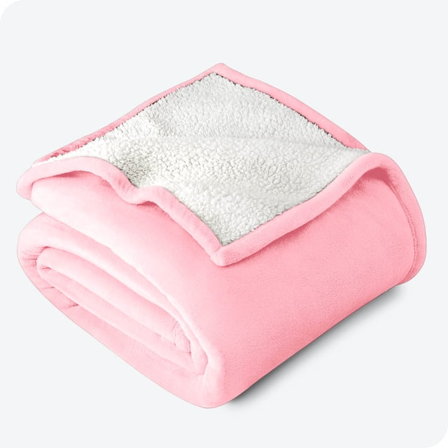 Bare Home Plush Sherpa Bed Blanket - Fluffy & Soft - Reversible - Lightweight - King, Light Pink