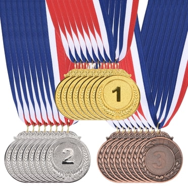 Unique Bargains 24 Pieces Gold Silver Bronze Award Metals, 2-Inch Olympic Style Award Medals 1st 2nd 3rd Prizes with Ribbon