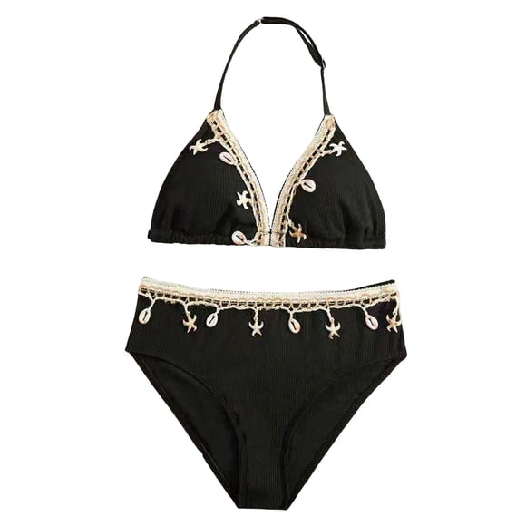 Gubotare Swim Suits for Teens Girls Swimsuits Bikini Set Kids Cutout Bathing Suit Bikini Top Two Piece Girls' Swimwear Size 9-10 (Black,9-10 Years)