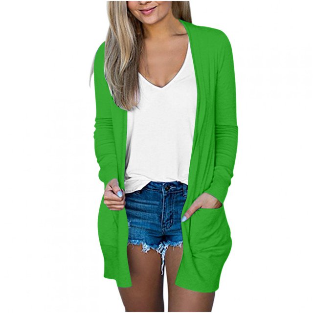 Pompotops Blouse Décontractée à Manches Longues pour Femme, Couleur Unie, avec Poche, Cardigan, Liquidation