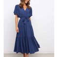 thumbnail image 3 of Birdeem Robe Décontractée Mode Femme Couleur Unie Col en V à Lacets Manches Évasées, 3 of 6