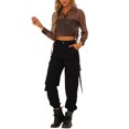 thumbnail image 2 of INSPIRE CHIC Chemisier à Col Pointu en Maille Transparente à Manches Longues pour Femmes TP Marron, 2 of 6