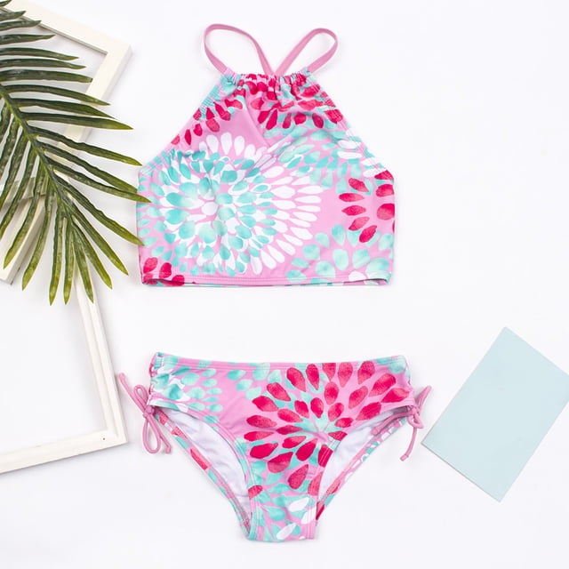 LSLJS Toddler Kids Baby Girls Fashion Cute Flowers Print Ruffles Bikini Swimsuit Set, Baby Swimwear