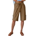 thumbnail image 4 of Womens Half Shorts Pants Summer Elastic Waist Buttons Casual Linen Pockets Pants, 4 of 8