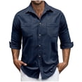thumbnail image 1 of hotojiny Mens Corduroy Button down Shirts Shacket Vintage Textured Long Sleeve Jacket Lightweight Work Shirts with Pockets, 1 of 7