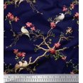 thumbnail image 1 of Soimoi Blue polyester Crepe Fabric Floral & Franklin Gull Bird Decor Fabric Printed Yard 52 Inch Wide, 1 of 5