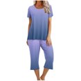 thumbnail image 2 of Offre à Durée Limitée Iumwxz Tenues de Pyjama Décontractées et Fluides Tenues d'Été Mignonnes pour Femmes Imprimé Dégradé Col Rond Manches Courtes Taille Élastique Pantalon Court Tenues pour Femmes Cadeaux de Vacances, 2 of 9