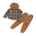 thumbnail image 1 of Boys Ripped Drawstring Pants Set with Long Sleeve Hooded Plaid Tops, 1 of 9