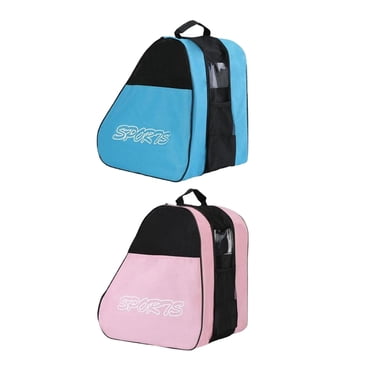 2Pcs Portable Skating Shoes Bag ,Ice Skating Bag Adjustable Shoulder Strap, Breathable Kids Inline Skates Bag Case, Handbags Roller Skates Bag Blue Pink