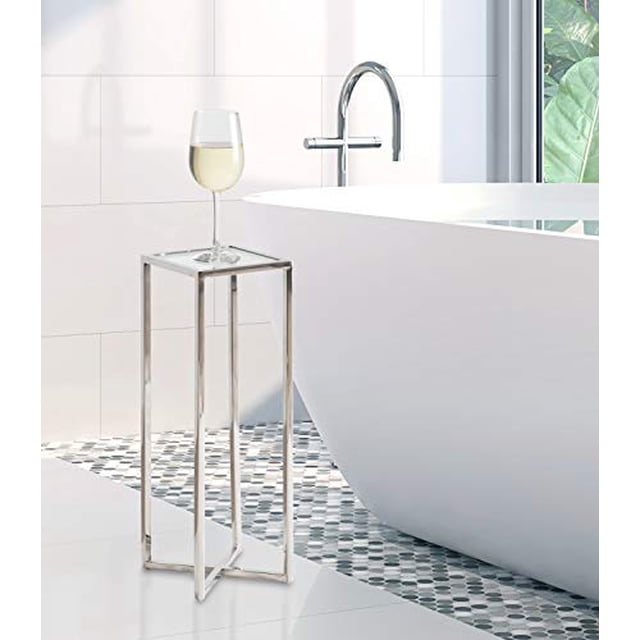 Kate and Laurel Jaspur Square End Table, 7" x 7" x 21", Silver, Multi-Functional Drink Table and Plant Stand