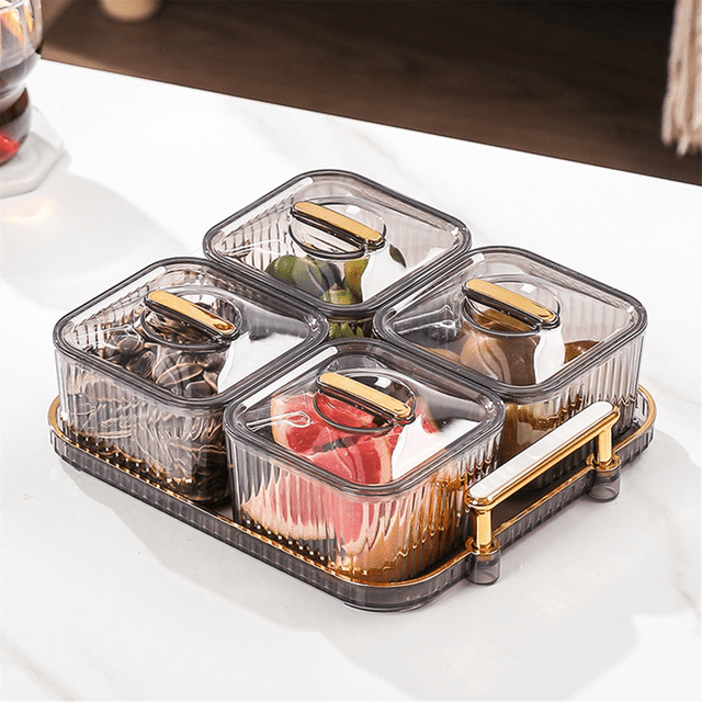Plateau de Collation Multifonctionnel pour Fruits, Noix, Plateau de Fête à Compartiments, Bol de Service Divisé avec Couvercle pour Craquelins