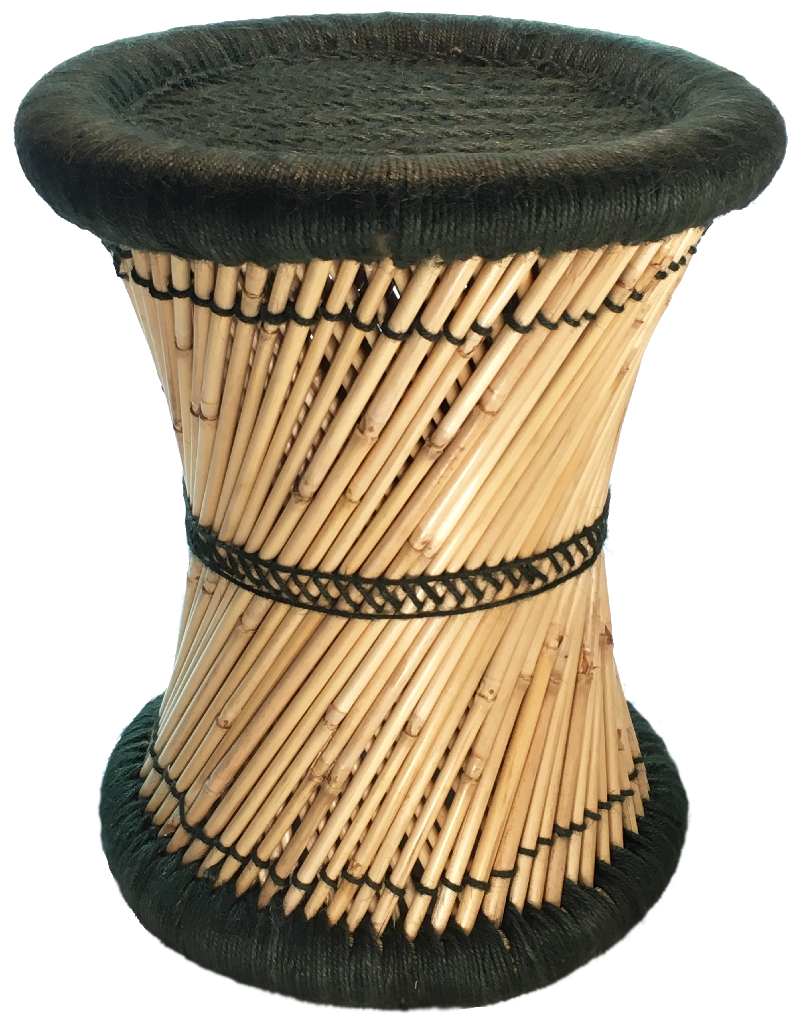 Natural Geo Tabouret d'Appoint en Murène - Vert Tissé à la Main